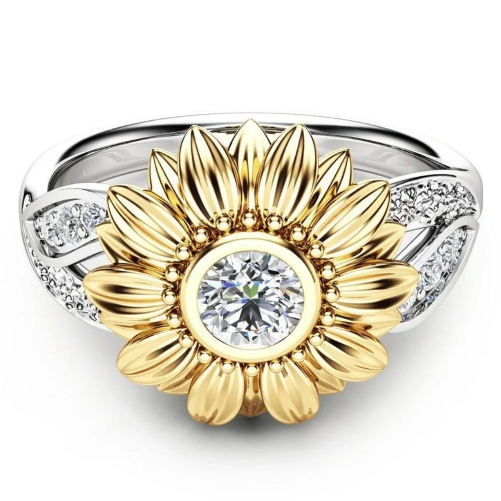 *NEW Yellow&White Gold Diamond Sunflower Ring - Picture 2 of 3